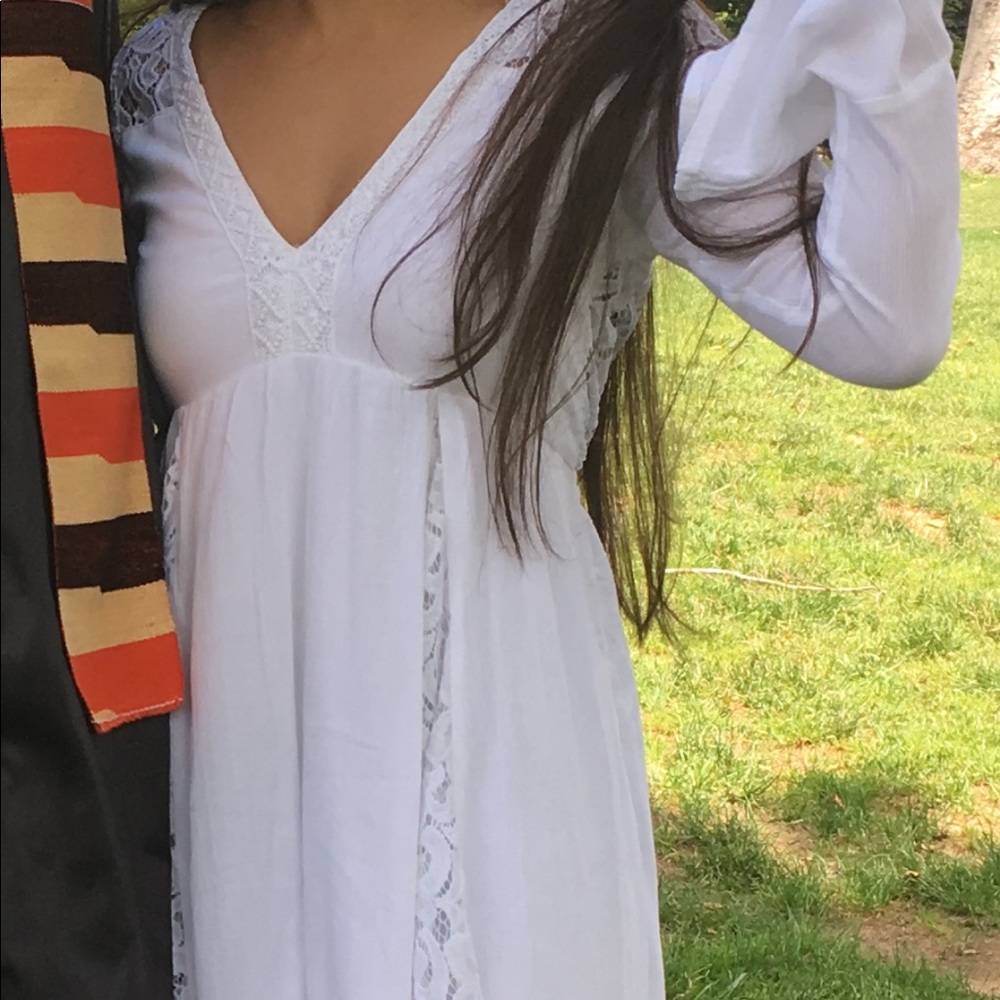 White Lace Sundress Bell Sleeves V-neck boho